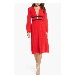 WAYF Anthropologie Patton Plunge Plisse Dress in Fire Red size XS NWT  formal,we
